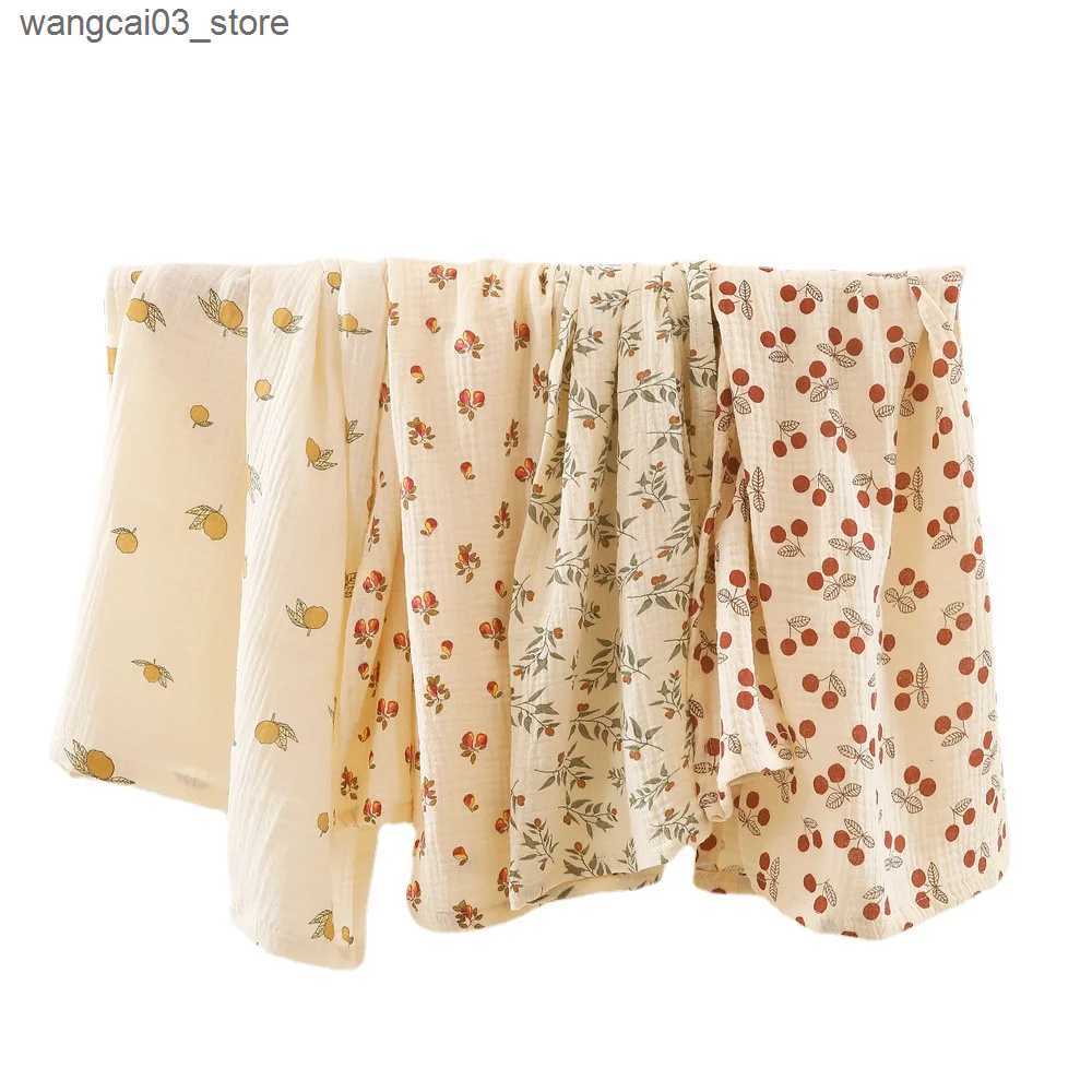 Blankets Swaddling Cotton Swaddle Blanket Baby Blanket Floral Print Muslin Diaper Swaddle New Born Crinkle Fabric Baby Born Stroller Cover L240910