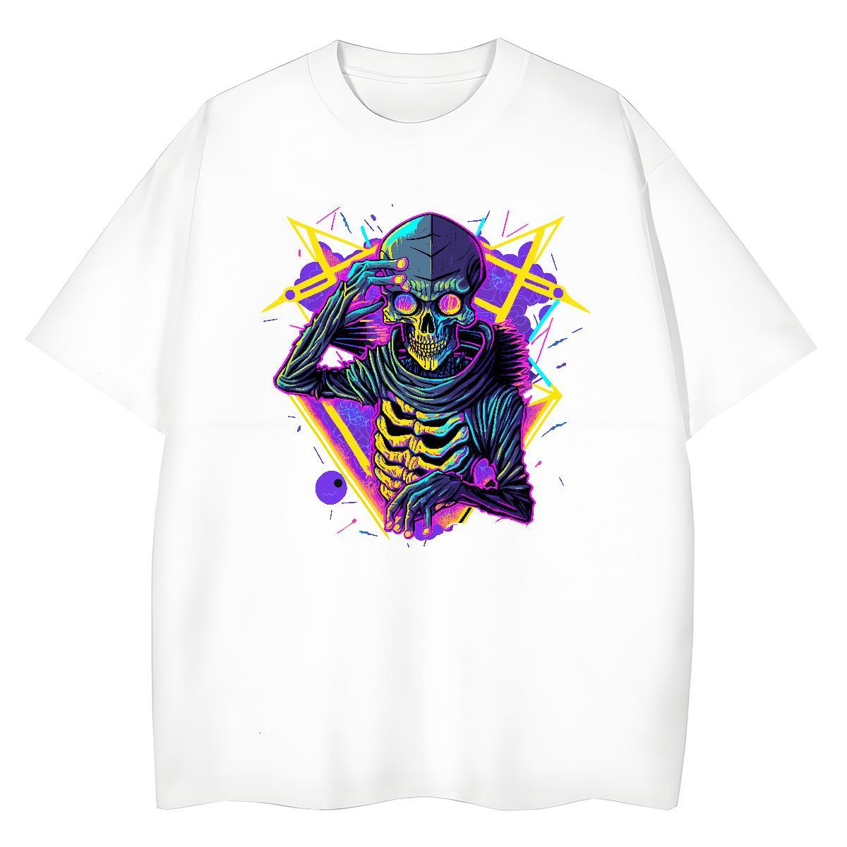 2024 T Shirt For Woman 230g 100% Cotton O Neck Short Sleeves Casual Daily Wear skull Women Tshirts Loose fit Anime Print Tops Tees