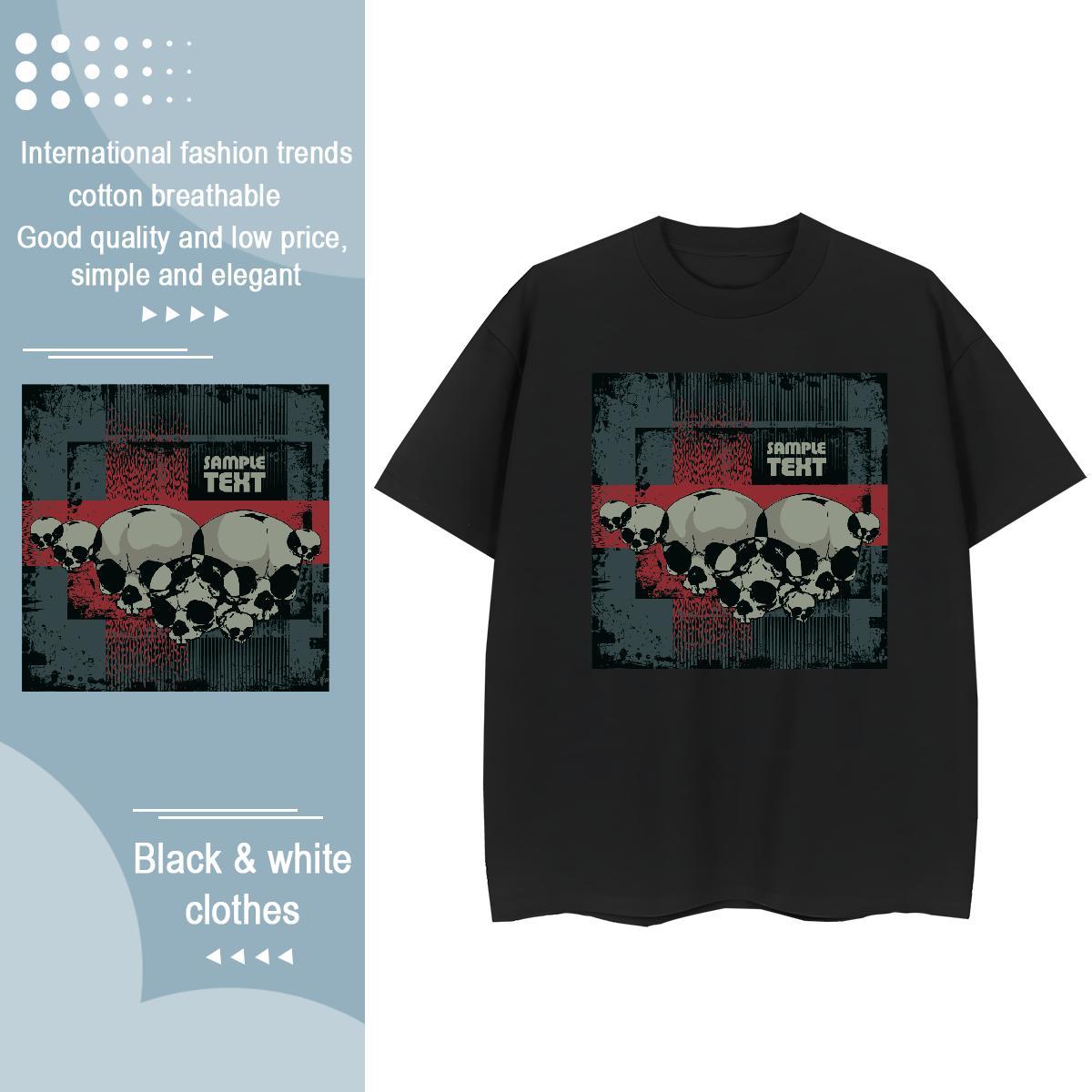 Fashion New Womens T Shirts 100% Cotton 230g Breathable Short Sleeve Daily Wear skull Tshirt for Man Woman Soft Skull Tee Shirt