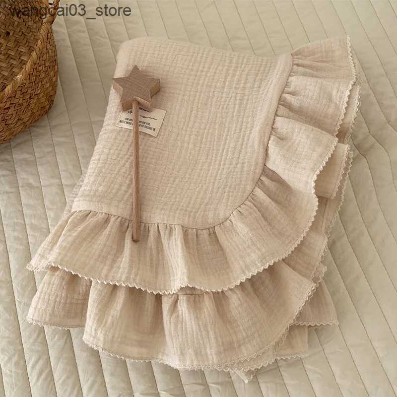 Blankets Swaddling 4Layers Baby Swaddle Wrap Cotton Muslin Blankets for Newborn Ruffle Infant Receiving Blanket Swaddle Gauze Bath Towel L240910
