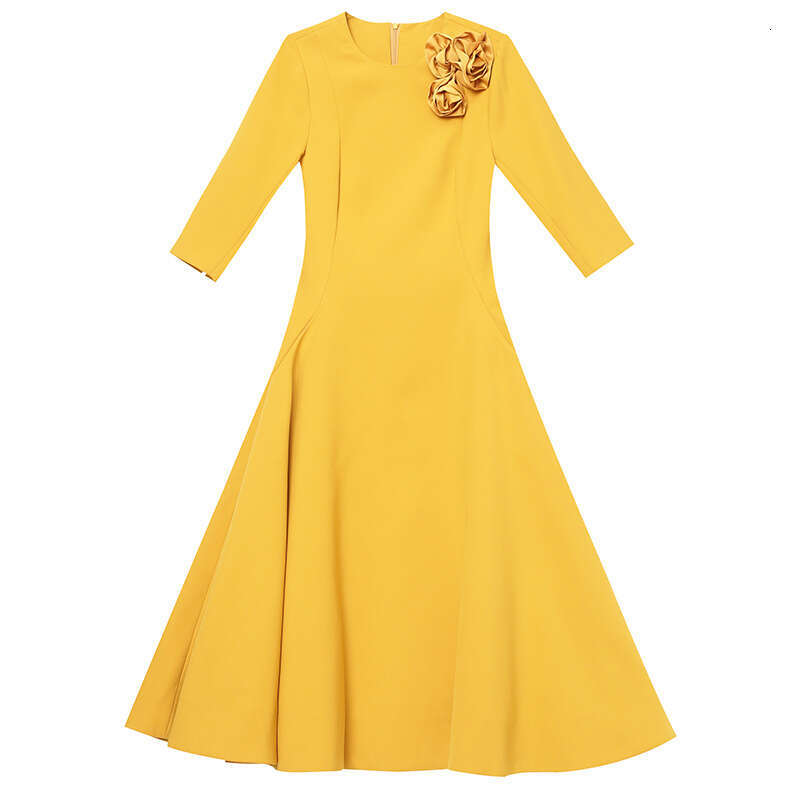 2024 autumn new dress formal occasion temperament gentle style flower waist slimming A-line skirt