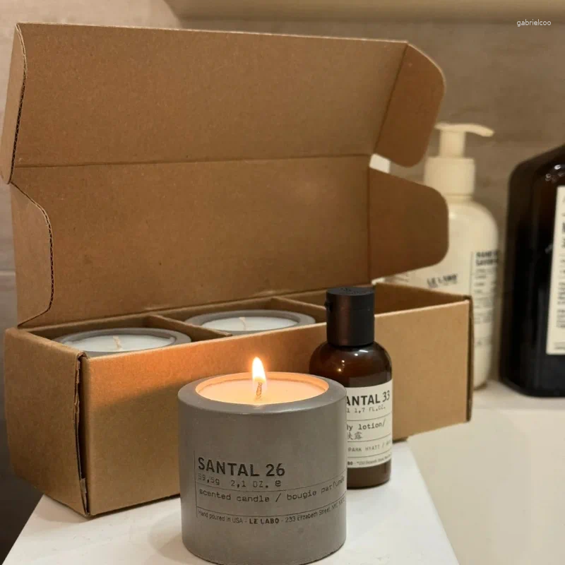 Candles 3pcs Laboratory Mini Concrete Scented Candle Set Delicate Sandalwood No. 26 Taste Aromatherapy Industrial Trend Gift w250411