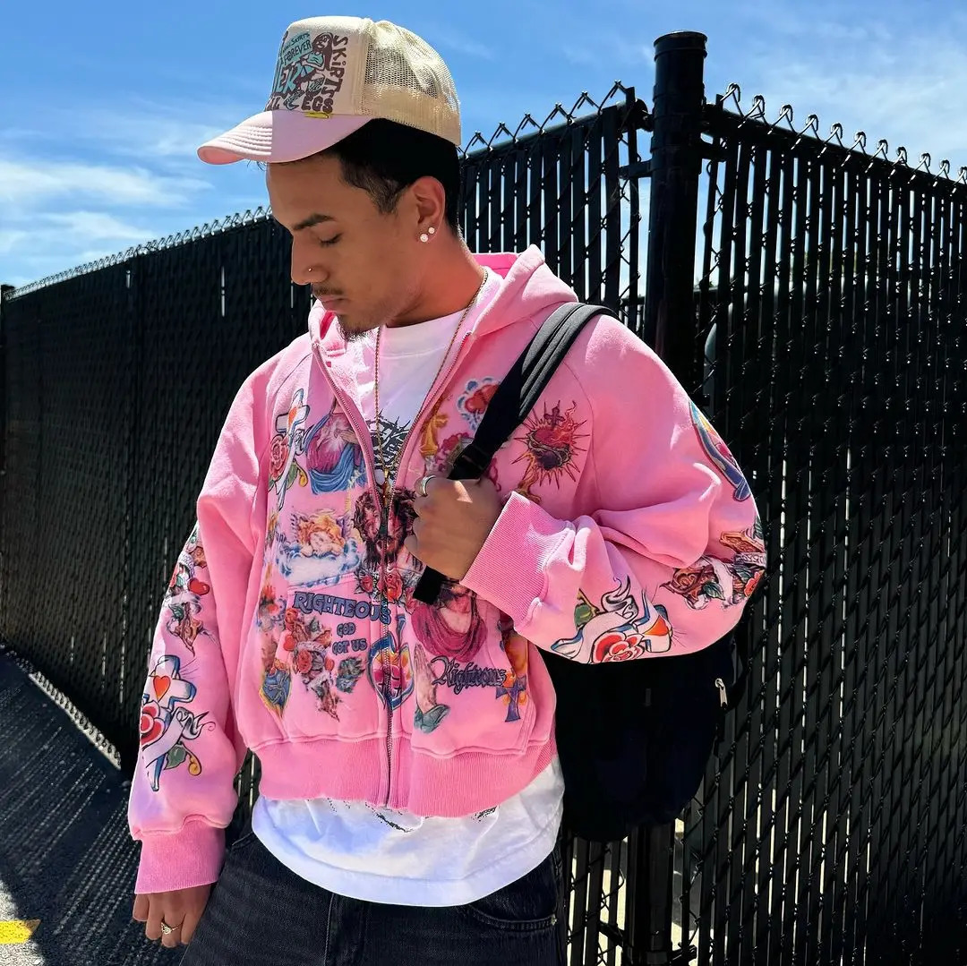 Heavy Industry Washed Black Streetwear Fashion Y2K Hoodie Mens Harajuku Trendy Casual Sweatshirt American Retro 241011