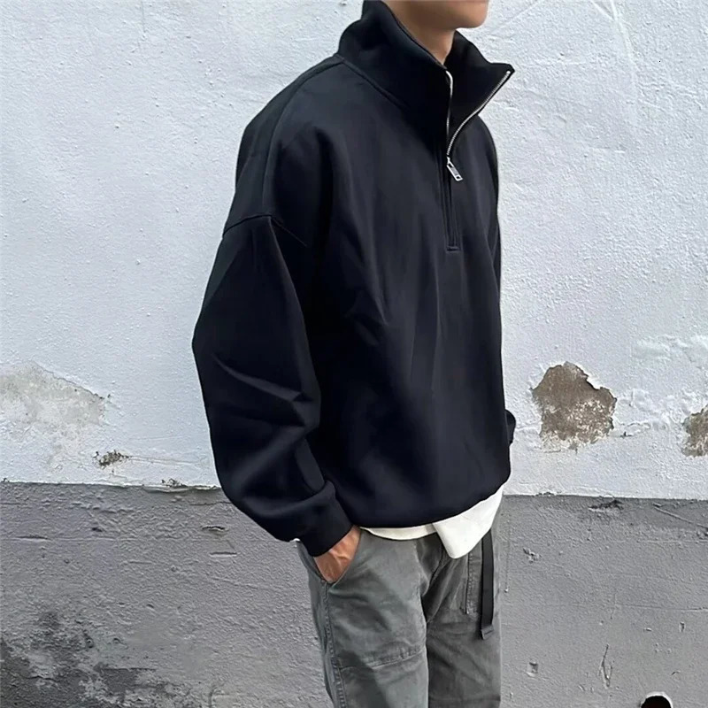 Half Zipper n Sweatshirts For Men Autumn Y2K Vintage Stand Collar Pullover Hoodies Korean Fashion Casual sudadera 241011