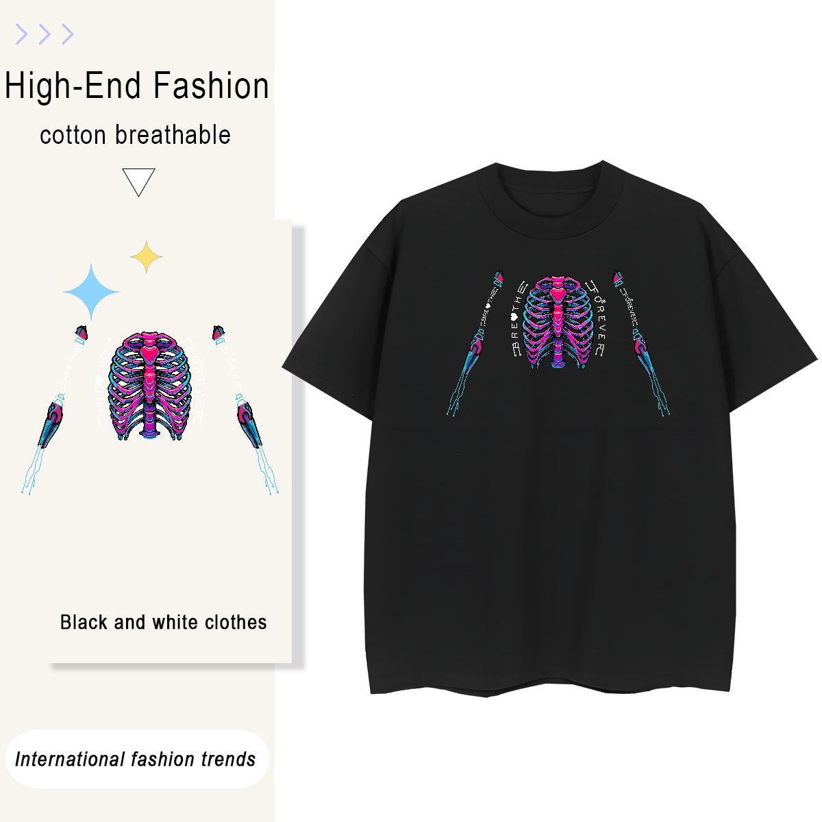 Fashion Women T Shirts 230g Cotton Breathable Crew Neck Daily Outfit skull Tshirt for Man Woman Comfortable Graphic Tops Tees