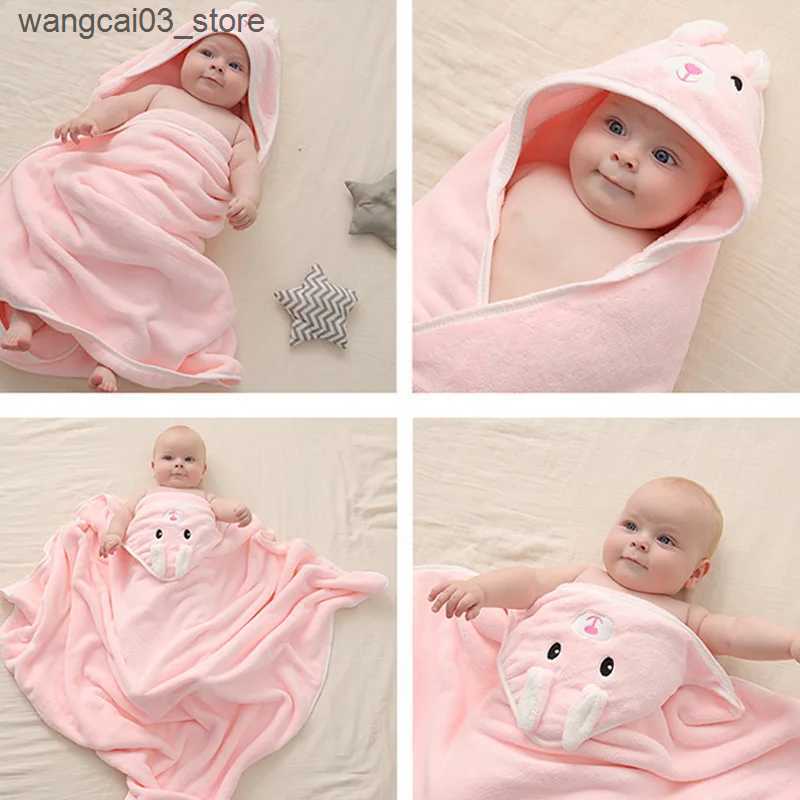 Blankets Swaddling Cartoon Baby Bath Towels for Body Hooded Coral Fleece Kids Bathrobe Newborn Swaddle Wrap Baby Blankets for Girls Boys 80*80cm L2409