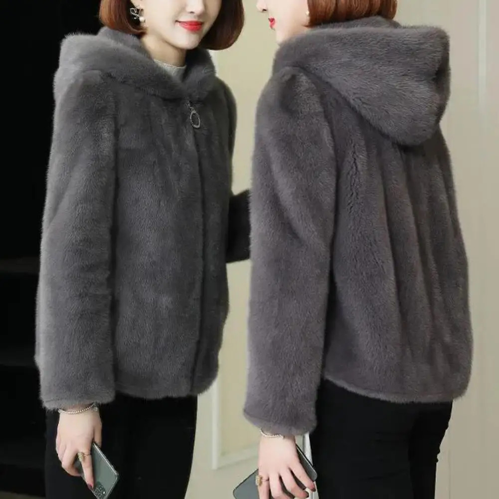 Hooded Coat Polar Fleece Cozy Plush Winter for Women Doublesided Thick Long Sleeves Zipper Closure Cardigan 241011