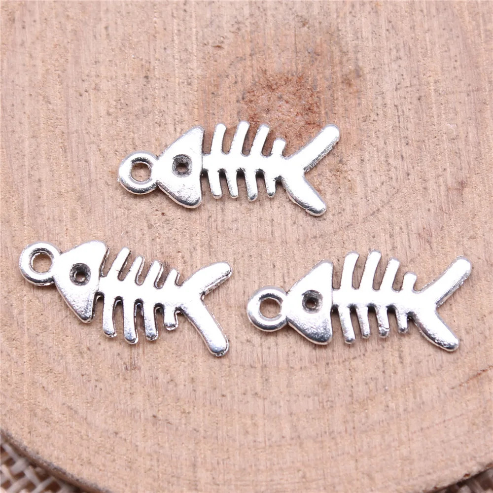10Pcs Retro Silver Color Fish Bone Pendant Charm for Necklace Earring Bracelet Making DIY Jewelry Accessory Finding 241010