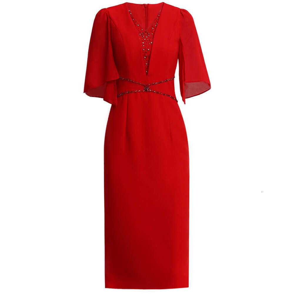 Diamond Set Noble Charm Dress 2024 New Summer Formal Occasion Black Slimming V-neck Hip Wrapping Skirt