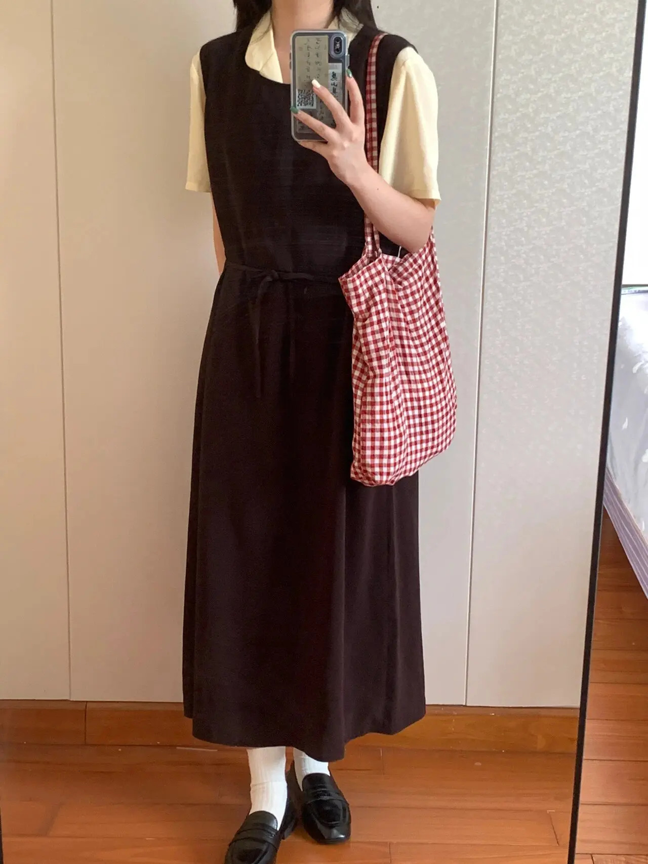 Miyagawa Korean niche retro red checkered canvas bag casual single shoulder handbag 241008