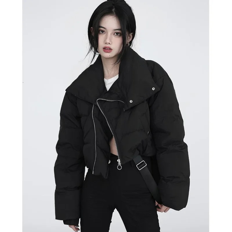 Grey Down Jacket Womens Coat Black Fashion American Street Clothing Y2K Style Duck Down Womens Winter Short Coat 241009