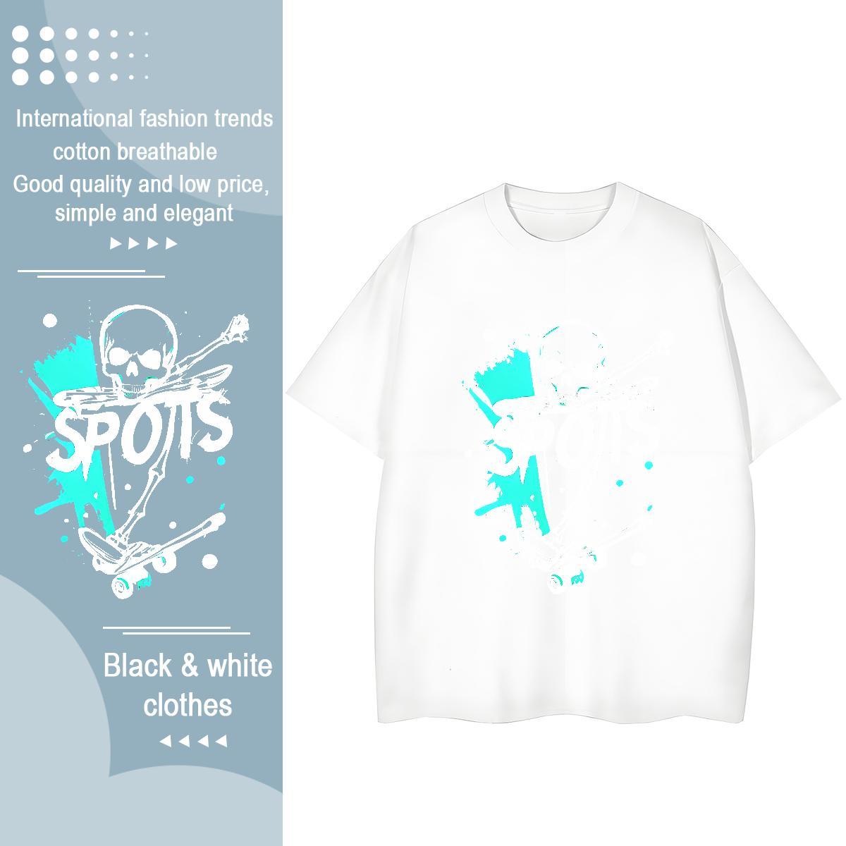 2024 Woman T Shirts 230g Cotton Crew Neck Street skull Lady T shirt Soft Anime Oversized Clothes Shirt