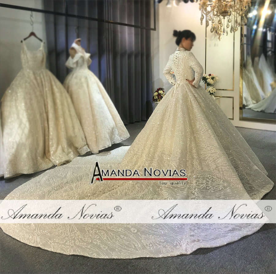 New Design Beaded Fabric Ball Gown Muslim Wedding Dress real work