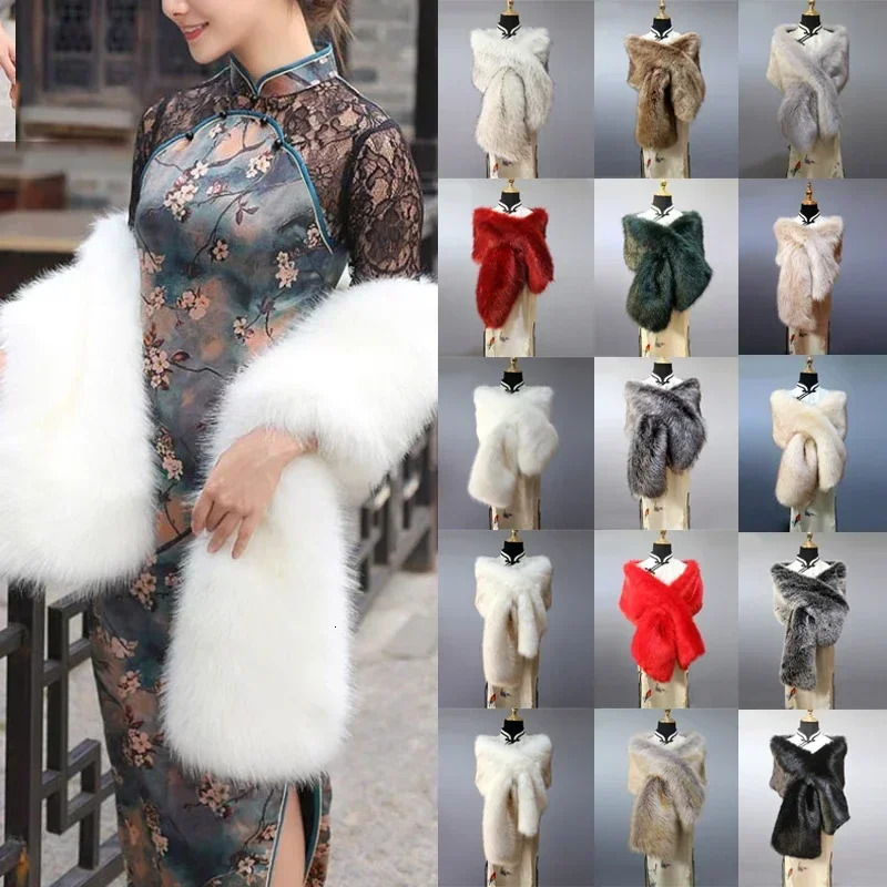 Autumn Winter Warm Cheongsam Shawl Neck Warmer Fur Scarf Stage Performance with Plush Widened Shawls Party Accessories 241009