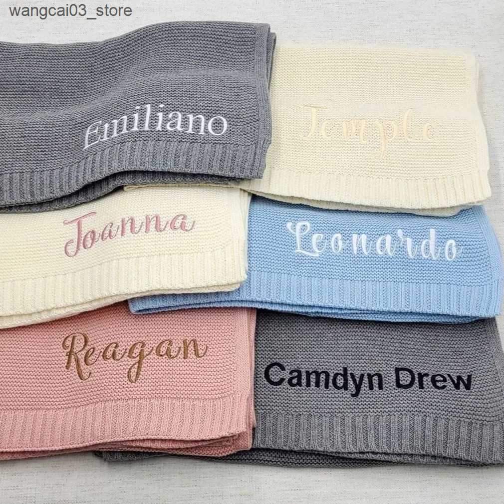 Blankets Swaddling Name Personalised Knit Baby Blanket Custom Toddler Crib Bed Stroller Swaddle for Newborn Birthday Gift Present Mother Kids L240910