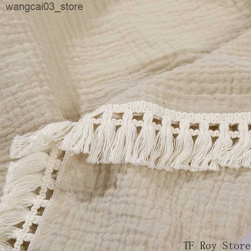 Blankets Swaddling Newborn Baby Tassel Receiving Blanket Solid Color Cotton Muslin Swaddle Blanket for Infant Sleeping Quilt Bed Cover Swaddle Wrap L2