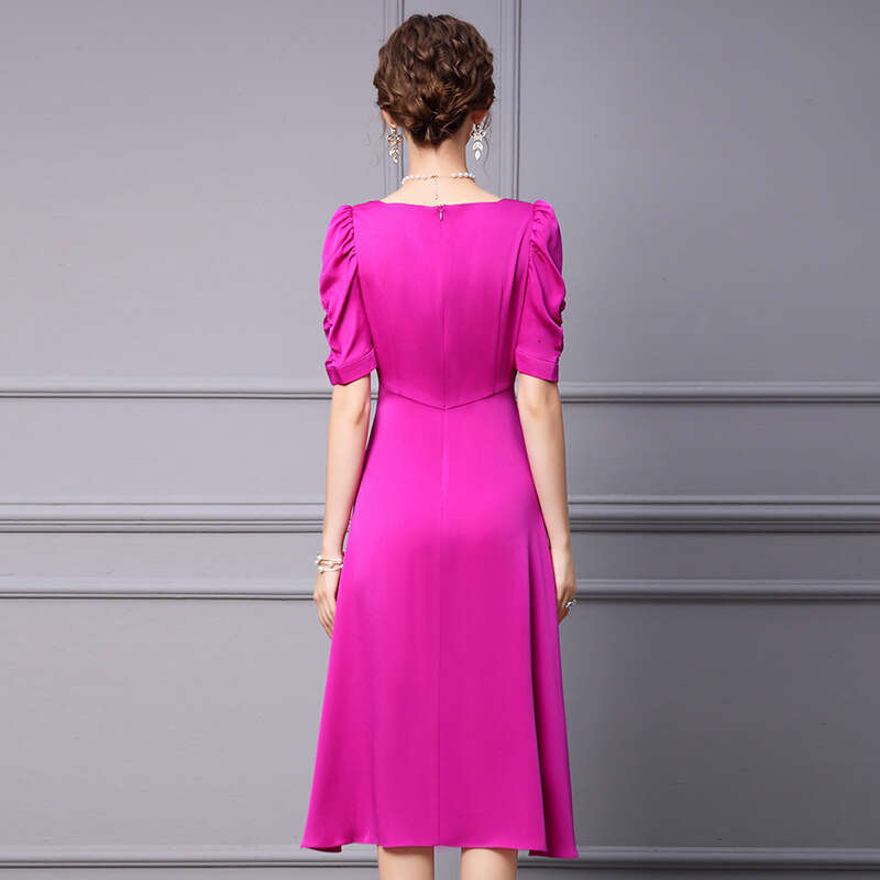 Cool High End Dress 2024 New Womens Summer Thin Style Bubble Sleeves V-neck Medium length A-line Skirt