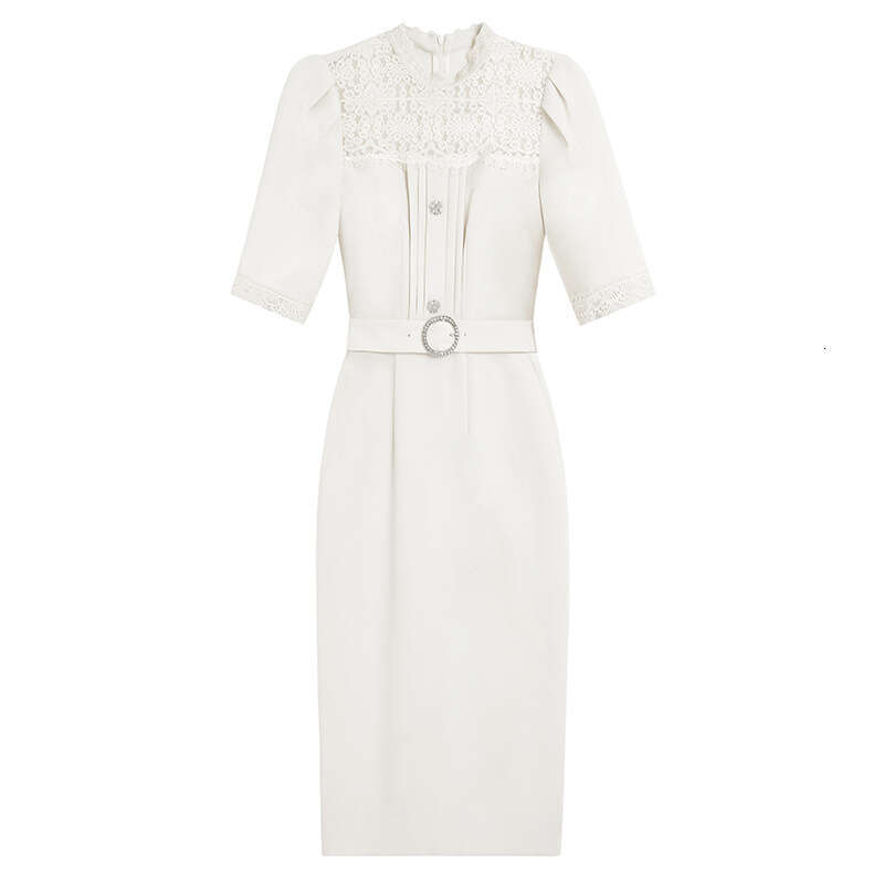 French 2024 Autumn New Product Formal Occasion Bubble Sleeves Lace Waist slimming Step Dress