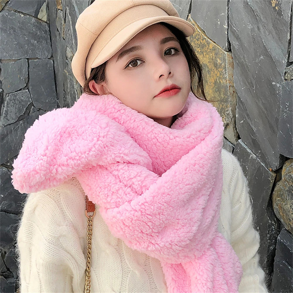 Christmas Red Scarf Korean Plush Cashmere Scarf Womens Winter Warm Neck Scarf Girl Cute Solid Fashion Bufanda Invierno MUJI 241007