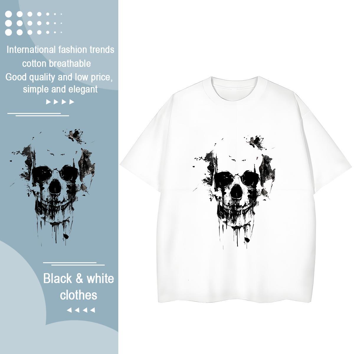 Brand T Shirt For Woman 230g Cotton Round Neck Short Sleeve Outdoor skull Tshirt for Man Woman Nice Skull Tops Shirt