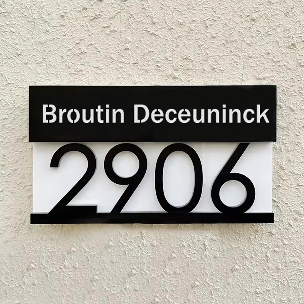 Personalized solar powered residential digital lights external LED Plaque customization 3D laser cutting street family name door sign 241008