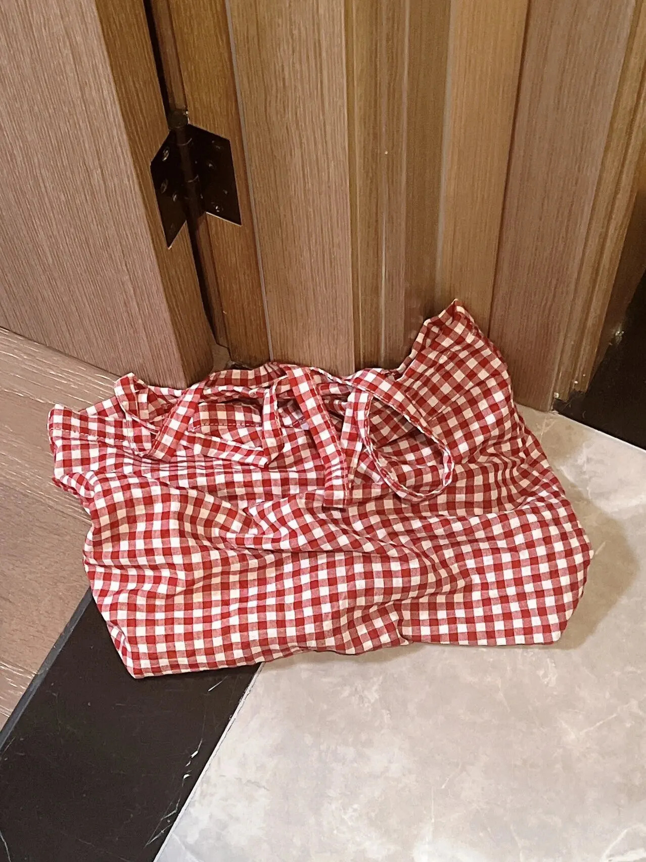 Miyagawa Korean niche retro red checkered canvas bag casual single shoulder handbag 241008