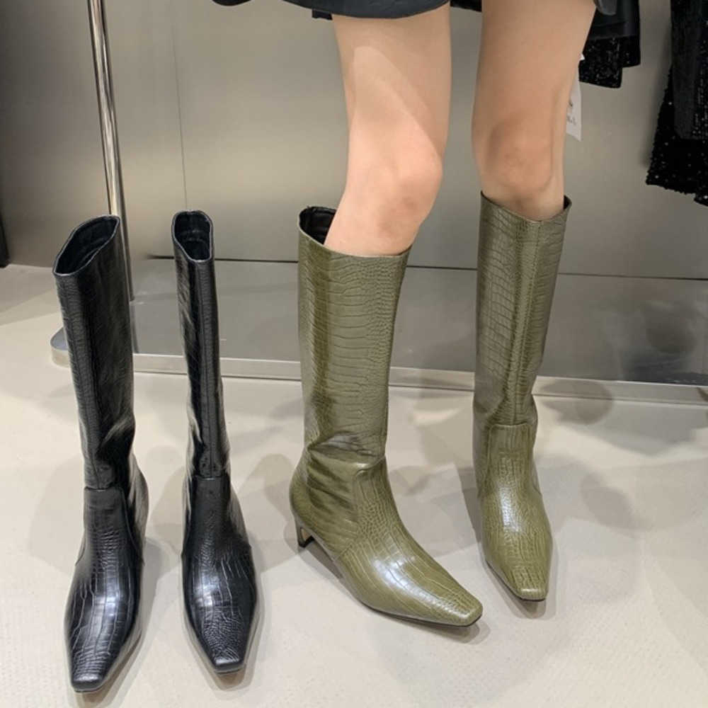 Crocodile Pattern Straight Leg Ankle Boots Thigh High Heel Boot Leather For Skinny Knights Knee Boots For Women Woman Shoes 240826