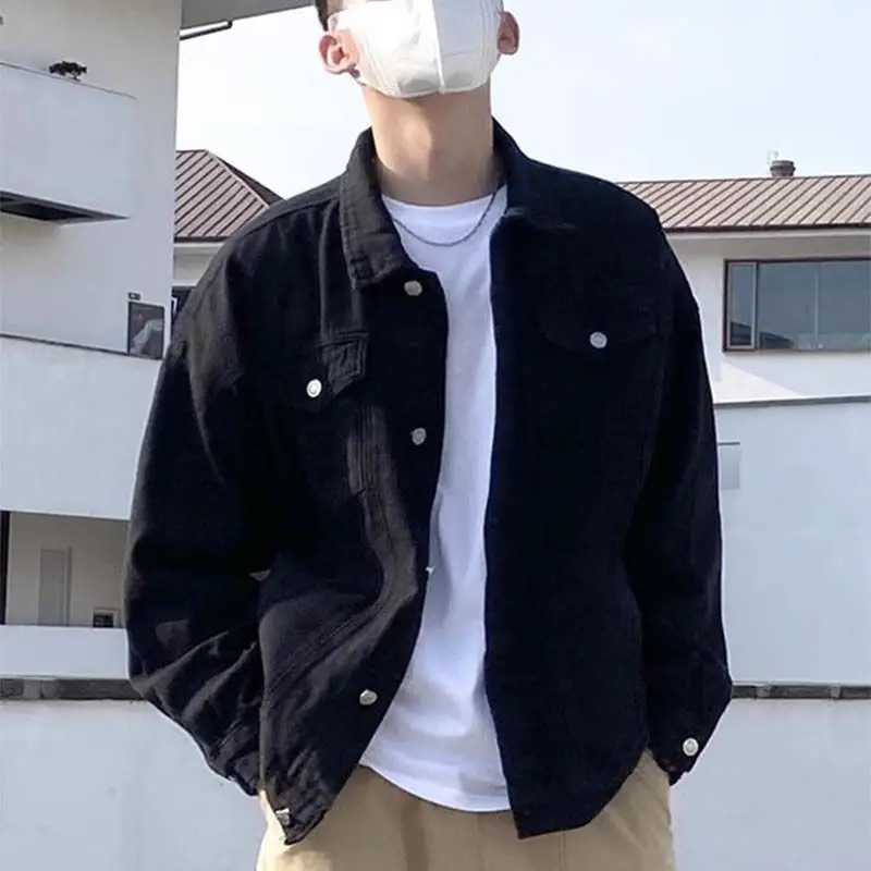 Mens denim jacket cargo button plus size brown denim jacket mens style wearing Korean popular clothing lowest price W241011