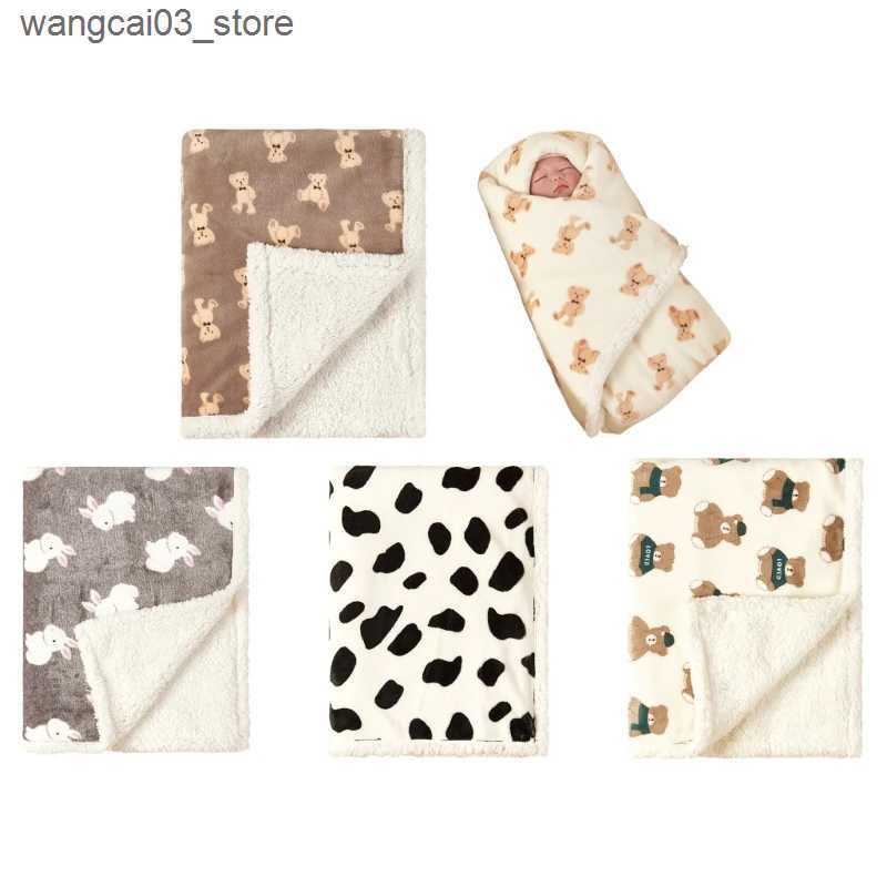 Blankets Swaddling Newborn Autumn Winter Swaddles Blanket Baby Double Layer Thickened Flannel Lamb Fleece Blankets Cart Stroller Cover L240910