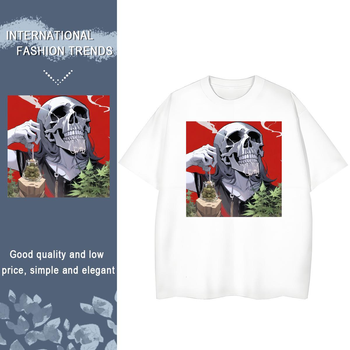 TOP Quality T shirt 230g 100% Cotton Comfortable Summer Casual skull Women Tshirts Loose Cartoon Floral Printing Wear