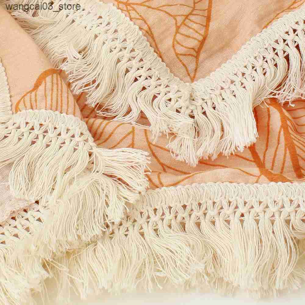 Blankets Swaddling Crinkle Muslin Baby Swaddle Blanket Print Cotton Fringe Swaddle Bath Towel Baby Wrap with Tassel Trim L240910