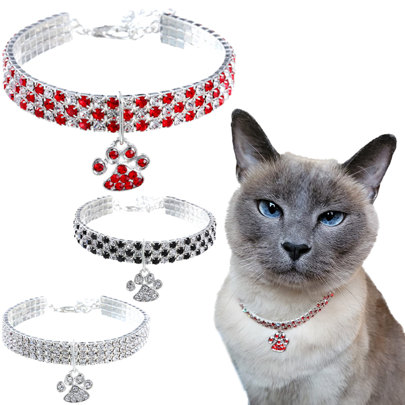 Pet Collar with Diamonds Adjustable Crystal Diamond Elastic Bone Pendant Cats Dogs Pet Collier Collar Dress Up Dog Accessories