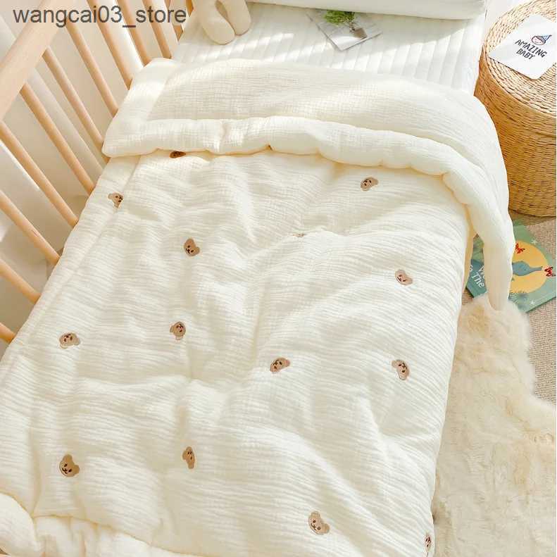Blankets Swaddling Korean Baby Quilt Pure Cotton Mink Blanket Baby Four Seasons Warm Soft Wool Swaddle Wrapped Bedding 1.2x1.5M L240910
