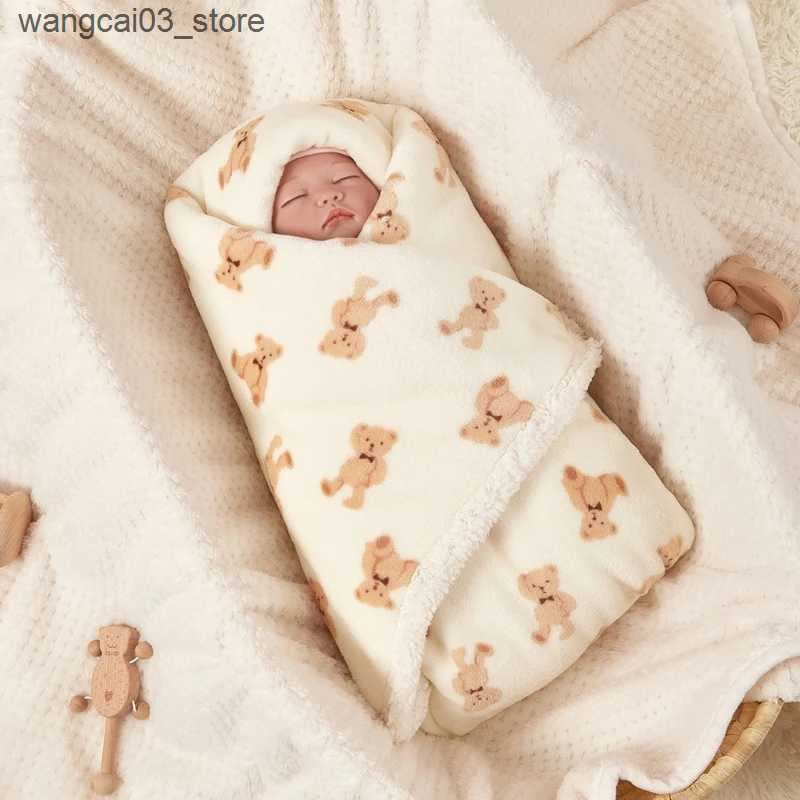 Blankets Swaddling Newborn Autumn Winter Swaddles Blanket Baby Double Layer Thickened Flannel Lamb Fleece Blankets Cart Stroller Cover L240910