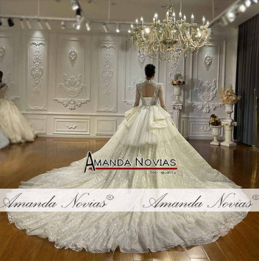 Long Sleeves Lace Bridal Dress Glitter Fabric