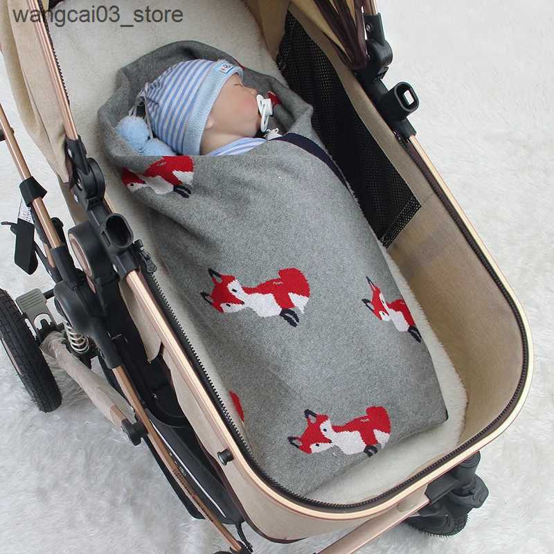 Blankets Swaddling Newborn Baby Blanket Cotton Plaid Knit Infant Boy Girl Bed Sofa Soft Quilt Toddler Kid Sleeping Sack Cute Fox Stroller L240910 L091