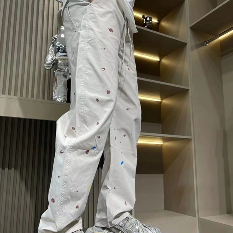 Hip Hop cargo pants mens streetwear paint spots skateboard Trouser Harajuku Korean fashion casual bag pants y2k 241007