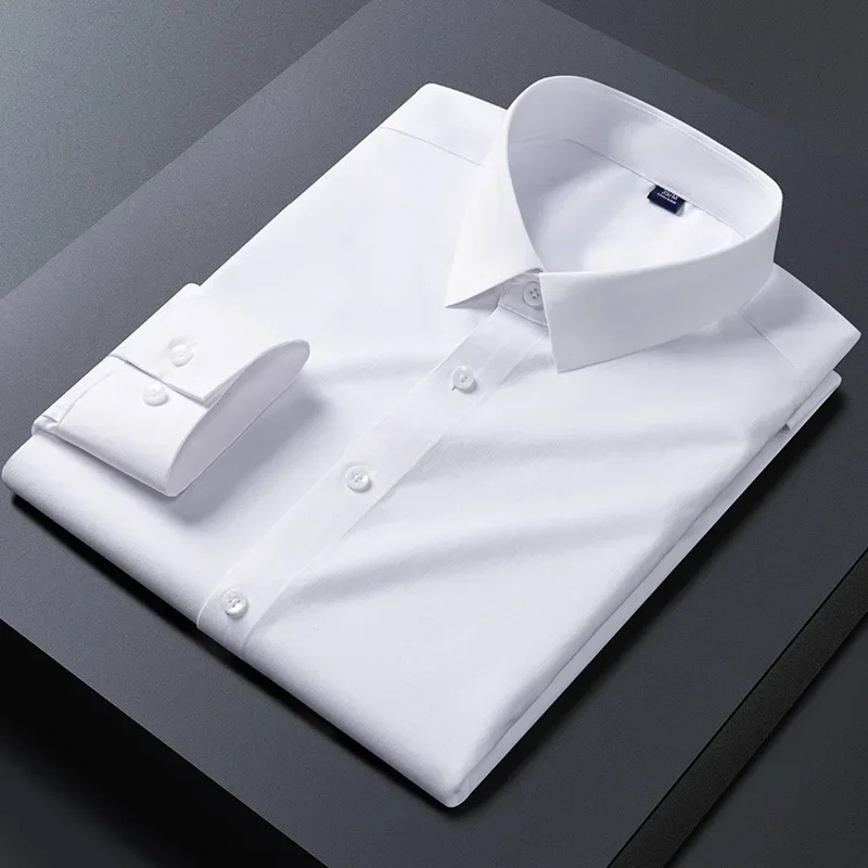 Stretch Anti-Wrinkle Mens Shirts Long Sleeve Dress Shirts For Slim Fit Camisa Social Business Blouse White Shirt S-8XL 241010