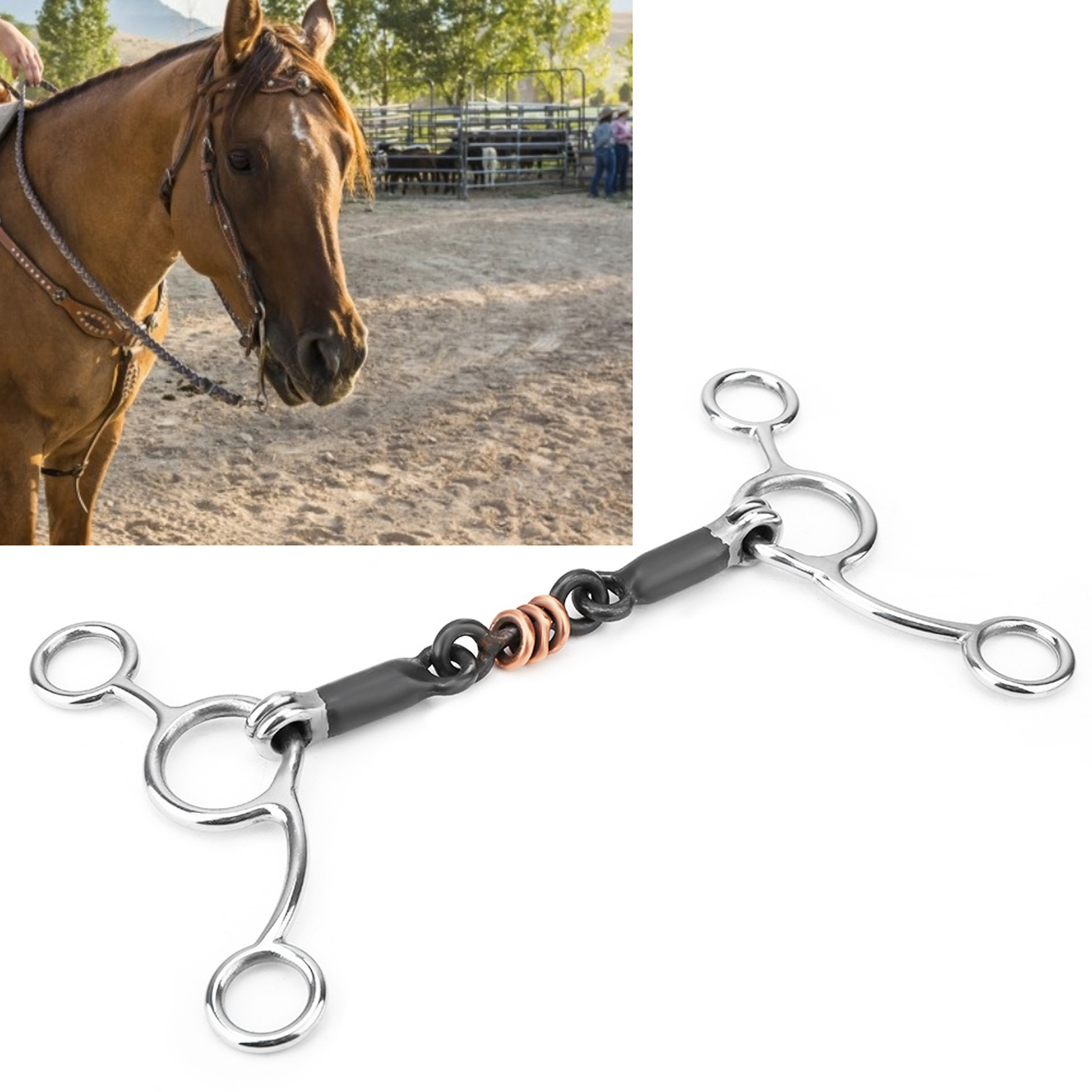 Equestrian Loose Ring Full Cheek Gag Gag Ring Snaffle Bits Horse Chew Stainless Steel Gag Bit With Black Steel Mouth Horse Chew