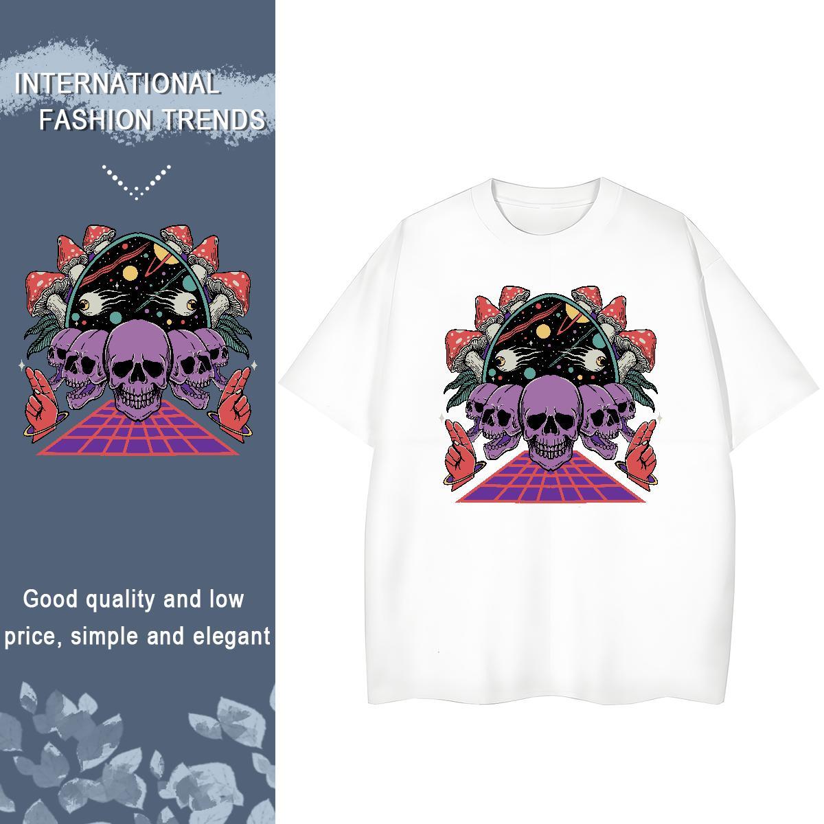 Designer Women T Shirts 230g Cotton Breathable Crew Neck Casual Beach skull Womens Tshirts Loose fit Cartoon Floral Printing Tees