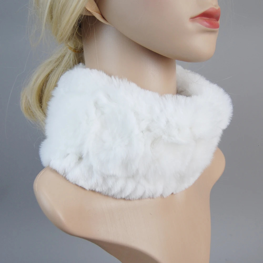 Winter Women Real Fur Handmade Stretch Fur Scarf Knit Genuine Rex Rabbit Fur Headbands Girls Natural Fur Ring Scarves 241009