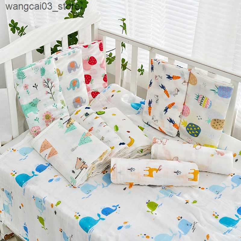 Blankets Swaddling 110*110cm Muslin Swaddle Newborn Baby Blankets Eco Soft Cotton Children Towel Infant Kids Wrap Sleepsack Stroller Cover Play Mat L2