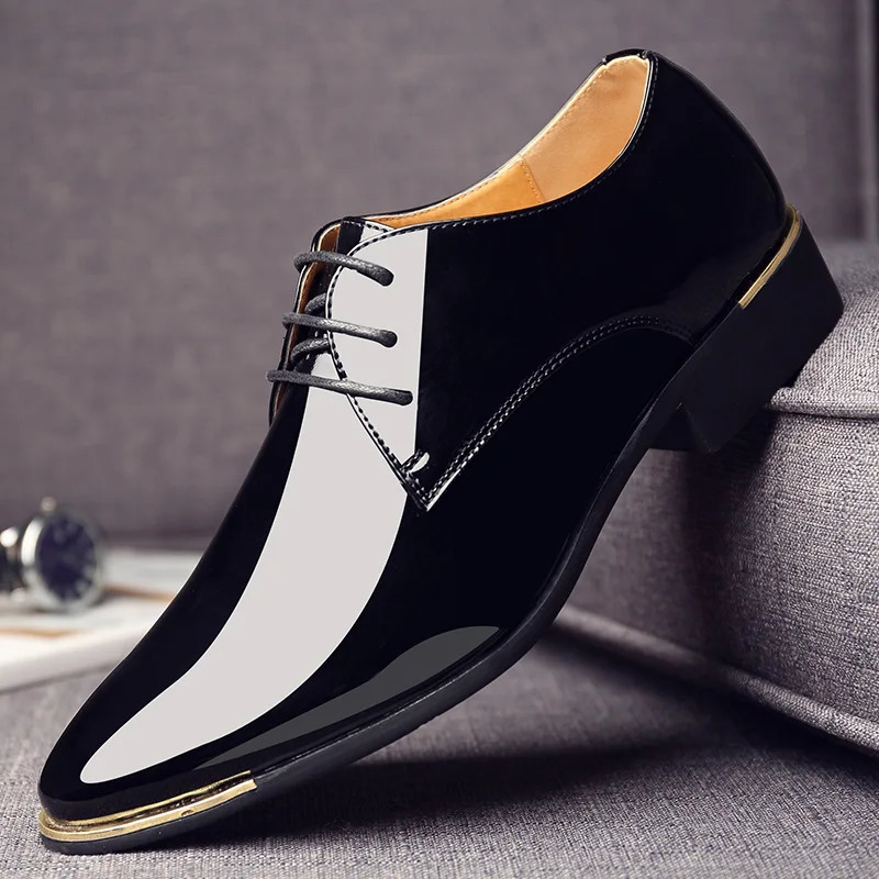 Mens Patent Leather Shoes Mens Dress Shoes Embossed Toes Wedding Business Party 5 Colors Large Size RTG5 241007