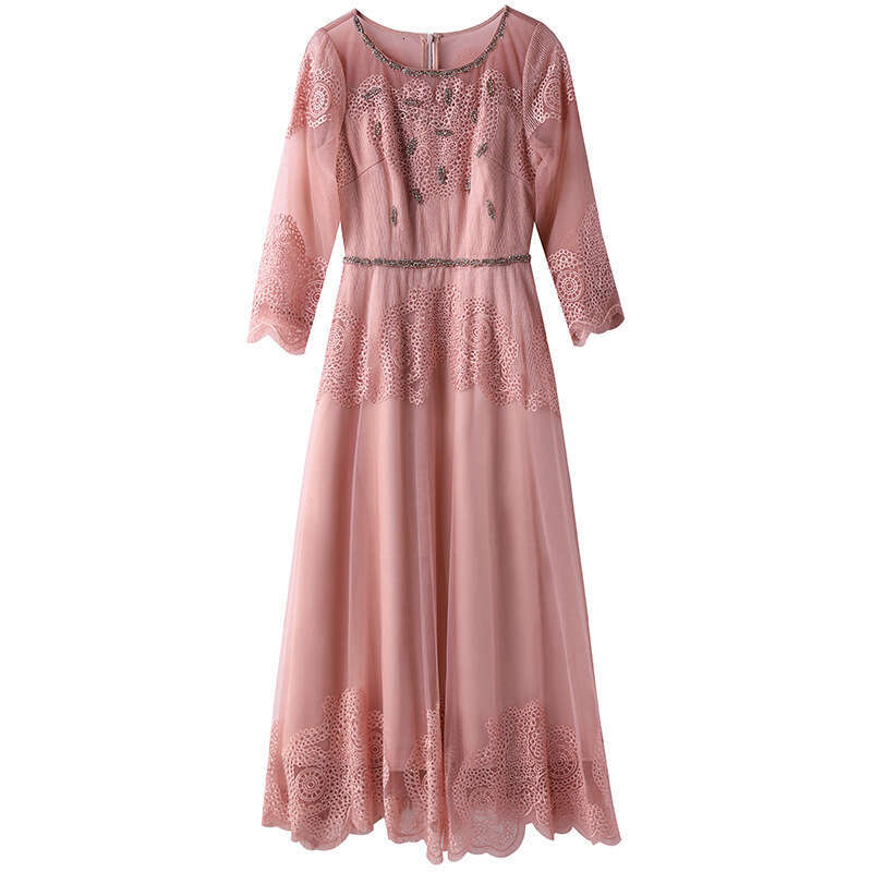 Smart and elegant goddess style 2024 autumn new item heavy industry embroidery nail diamond dress long skirt plus size