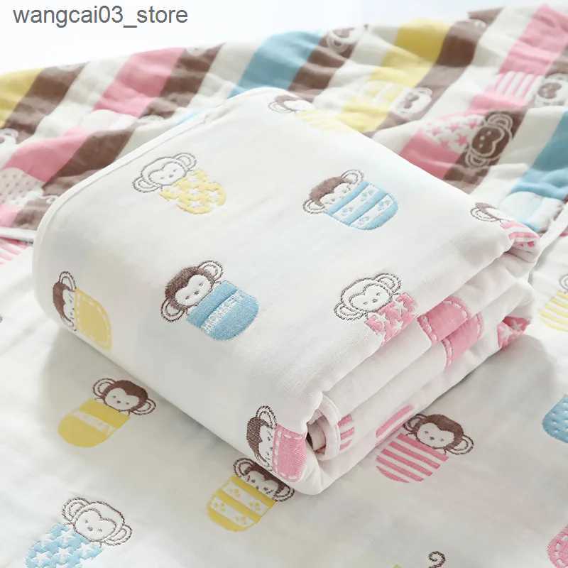 Blankets Swaddling Muslin Baby Blankets Newborn Sleeping Cartoon Bear Infant Toddler Swaddle Wrap Cotton Gauze Kids Baby Towel Summer 110x110cm L24091