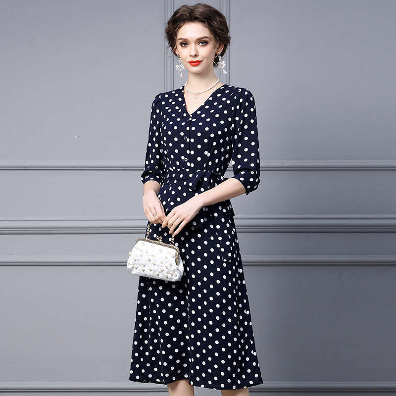 polka dot dress autumn women 2024 new temperament goddess style tall bubble sleeve waist cinching skirt