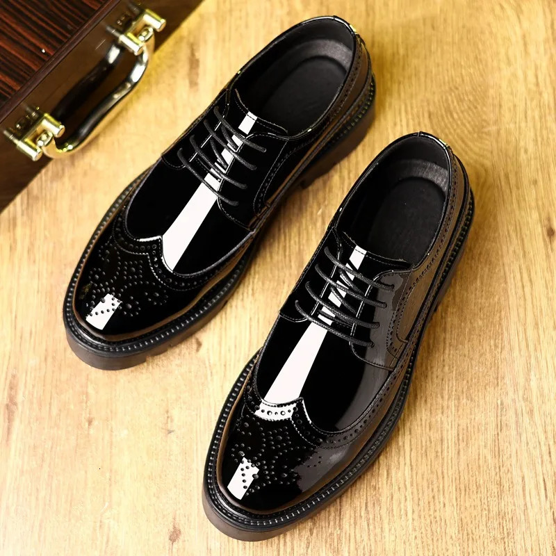 5 8 10cm Heel Platform Cow Leather Brogue Mens Shoes Fashion Soft Bottom Spring and Autumn Business Formal Mens Shoes 241007