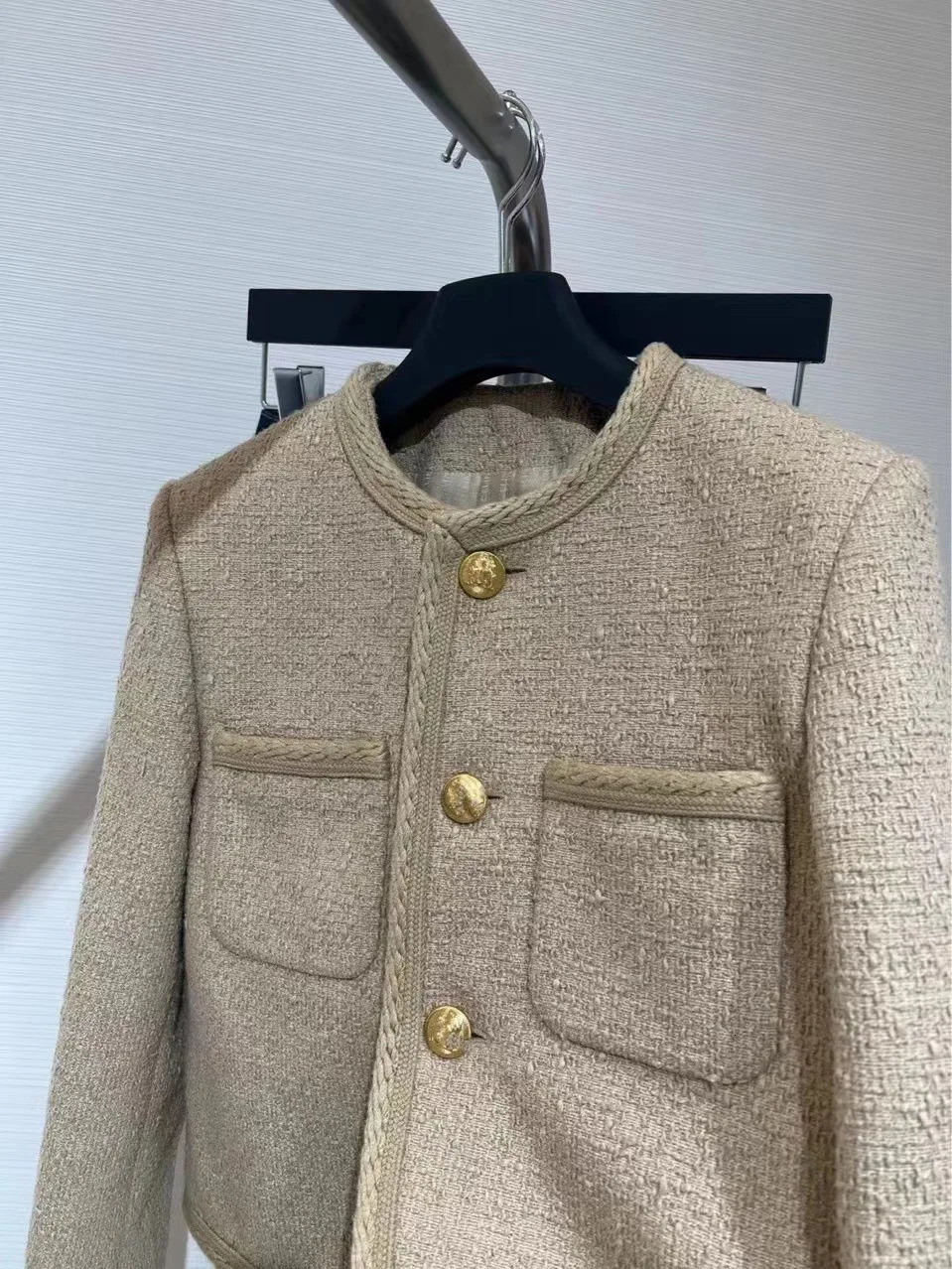 French woolen tweed short cardigan womens top 240930