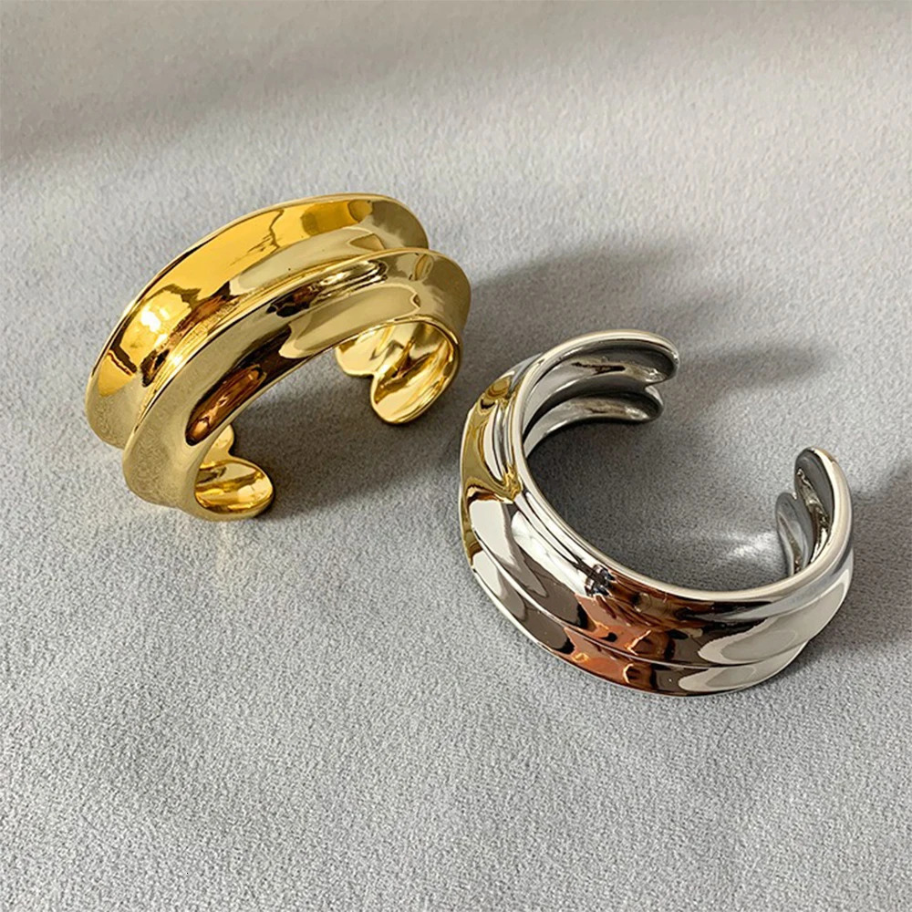 Reines gold silver smooth simple open circular bracelet irregular personalized n high-quality gifts for women wedding jewelry 241007