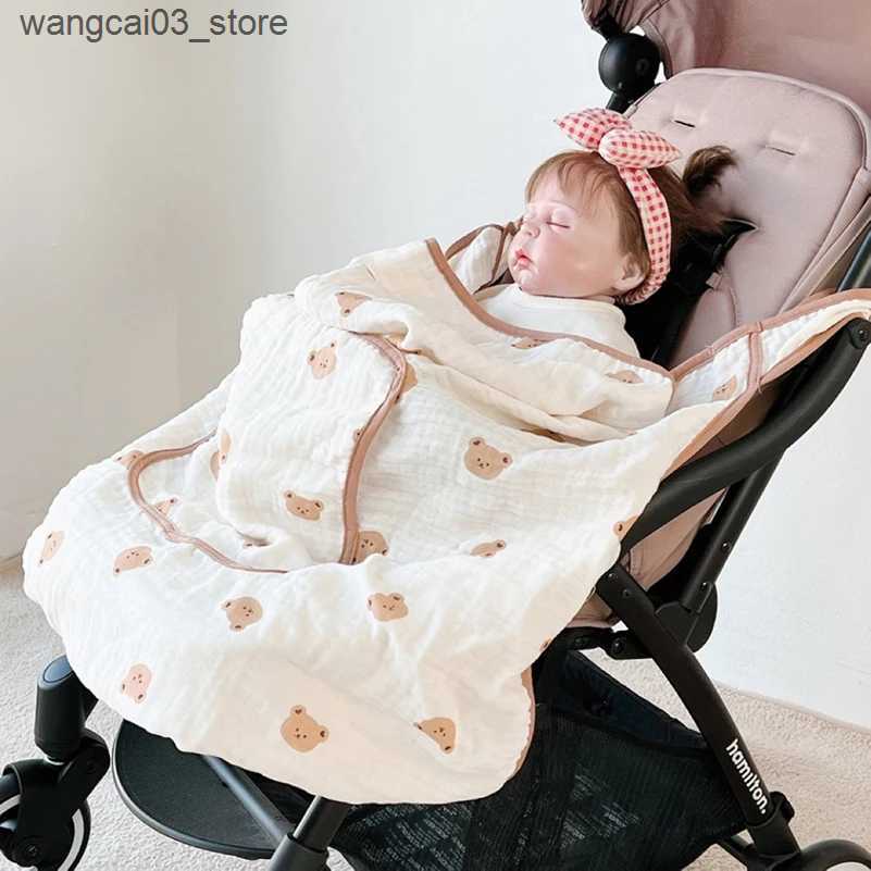 Blankets Swaddling Baby Bear Swaddle Wrap Summer Windproof Multifunctional Baby Blanekt Soft Cotton Cloark Cape Hooded Bath Towel Stroller Blanket L24